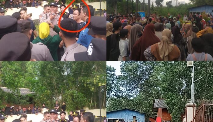 Orasi/Tuntutan dari Masyarakat Desa Mayang untuk minta seorang warganya dilepas hingga blokir akses Keluar/Masuk Kendaraan di PT. GSBL Kab. Bangka Barat